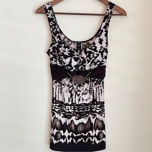 Y2K Boho Babydoll Tank Top Sz Large Brown White Festival Tie Back Aztec Wrapper